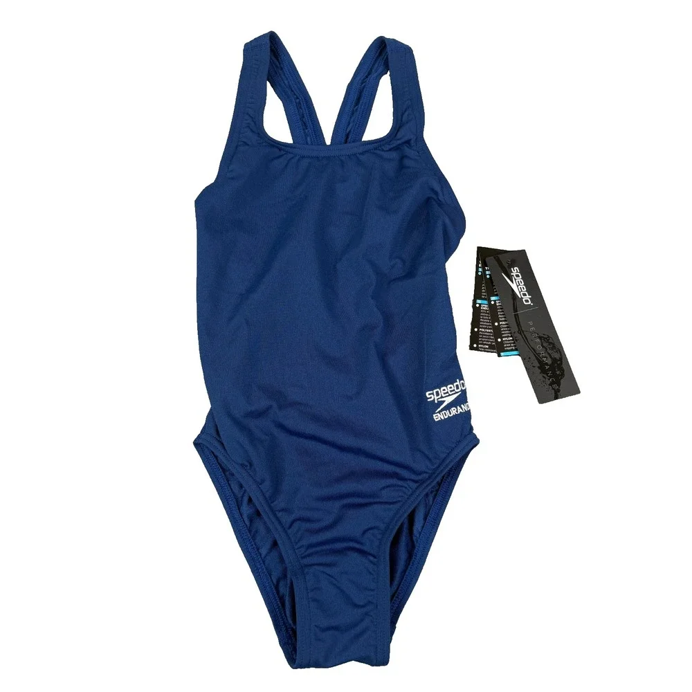 Speedo Endurance+ Swimsuit Girls 6/22 Navy Super Pro Back Youth Training NWT New